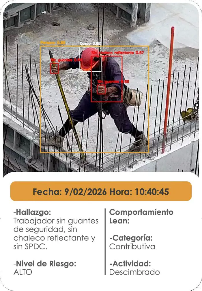 Hallazgo: trabajador sin guantes de seguridad, sin chaleco reflectante y sin SPDC